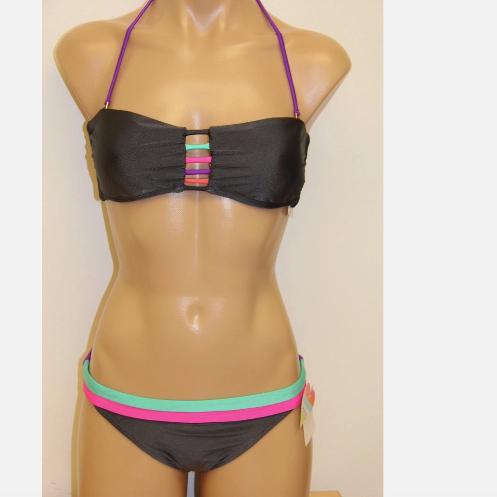 New Raisins Swimsuit Bandeau Bikini 2 Piece Set Sz M Cha Strap